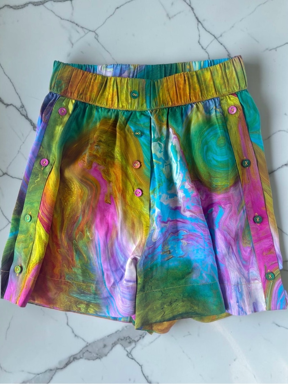 ALÉMAIS Irving Marble Print Silk Shorts Multi NWOT AU6/US2